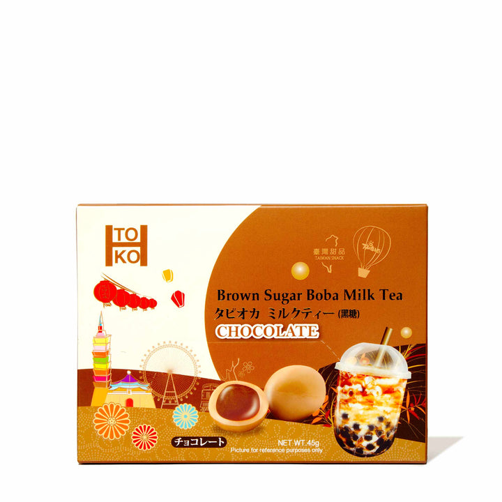 A box with a box of Toko Boba Chocolates: Brown Sugar Milk Tea.