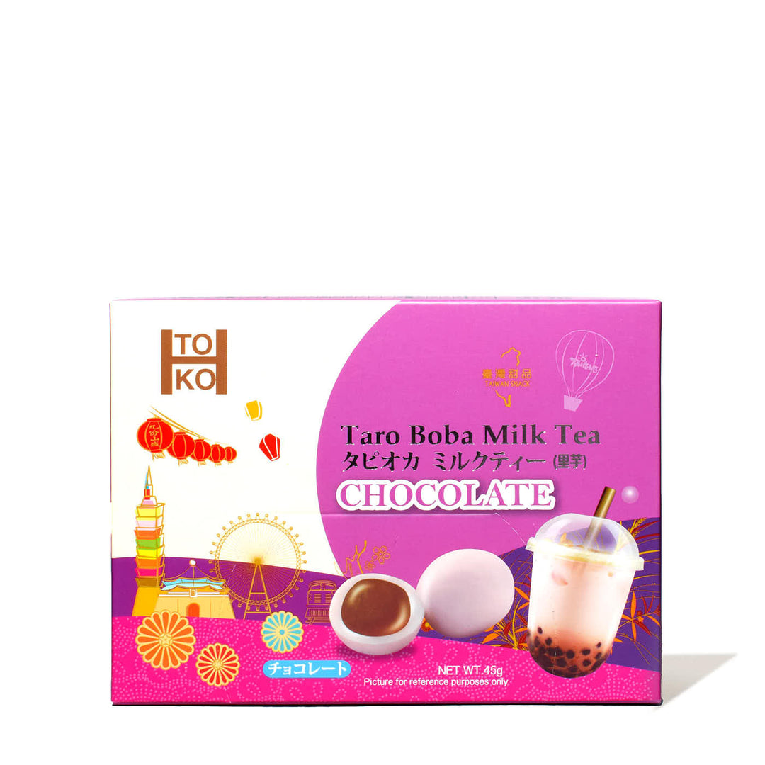 A box of Toko Boba Chocolates: Taro Milk Tea with cbd chocolate.