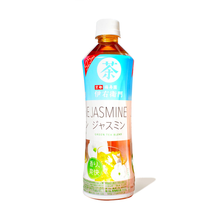 A bottle of Suntory Premium Jasmine Tea on a white background.