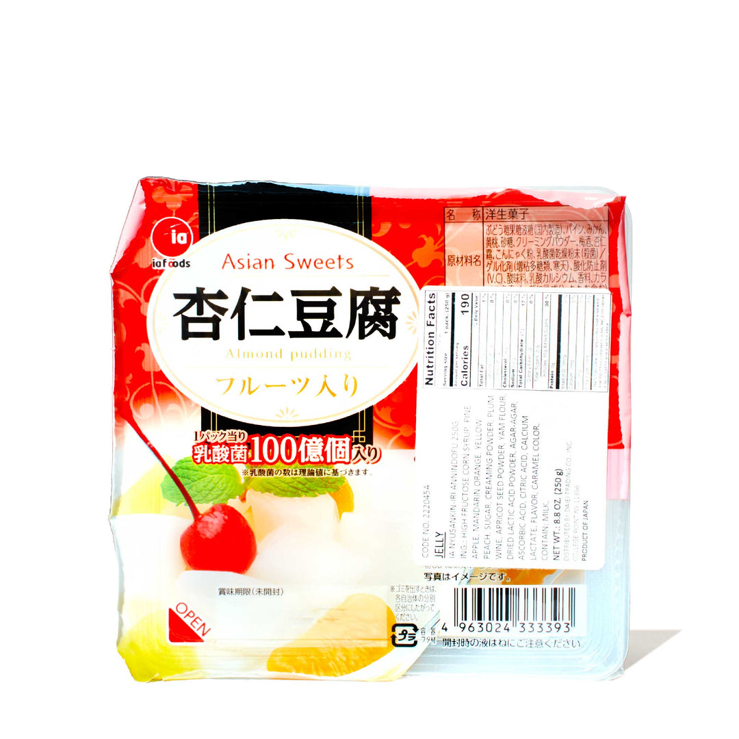 A bag of IA Foods Almond Pudding on a white background.