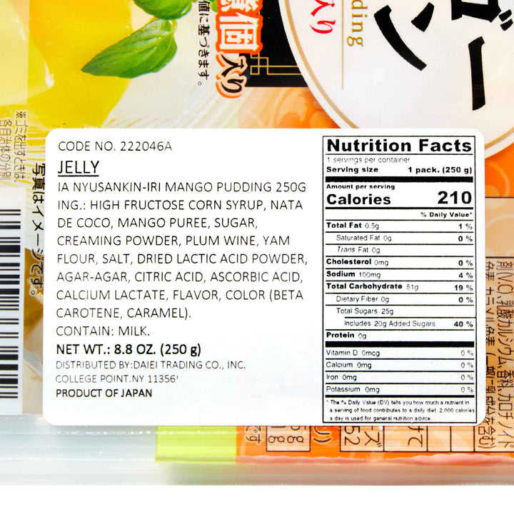 IA Foods Mango Pudding label with ingredients and information.