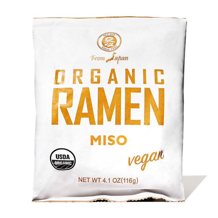 A bag of Muso Organic & Vegan Ramen: Miso on a white background.