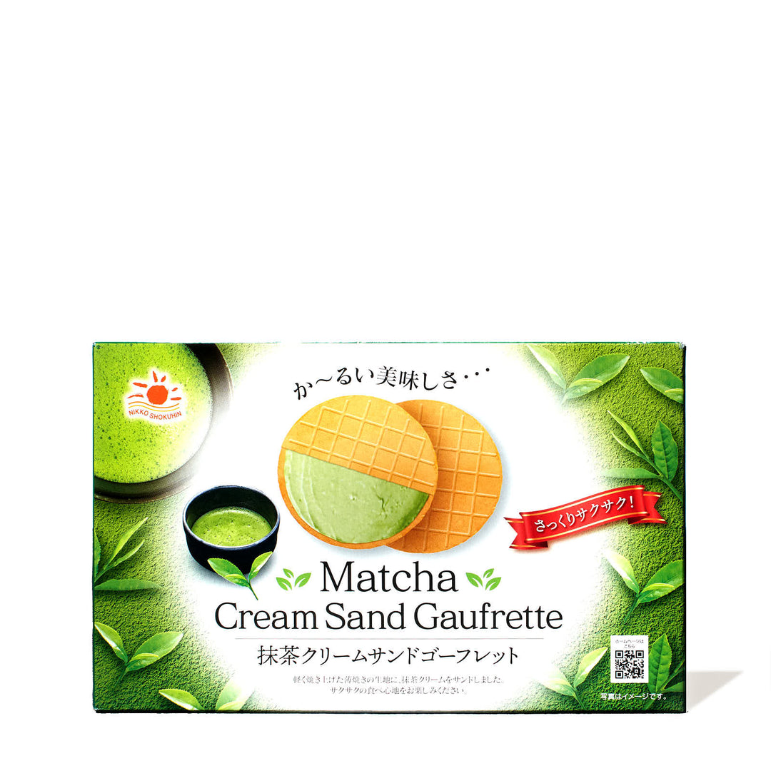 A box of Marutou Gaufrette Cream Sandwiches: Matcha (10 pieces) cookies.