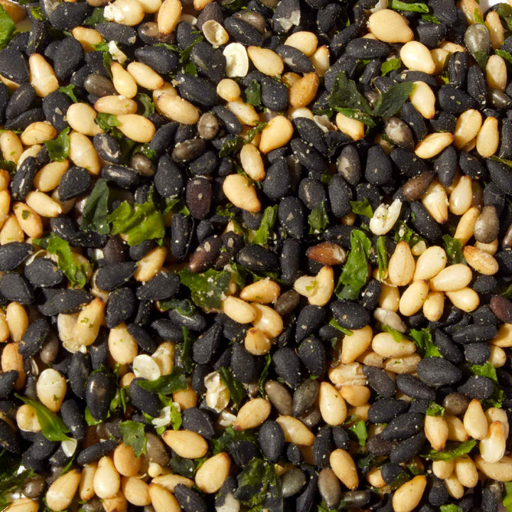 A close up of Muso Organic Nori Seaweed Furikake beans and greens.