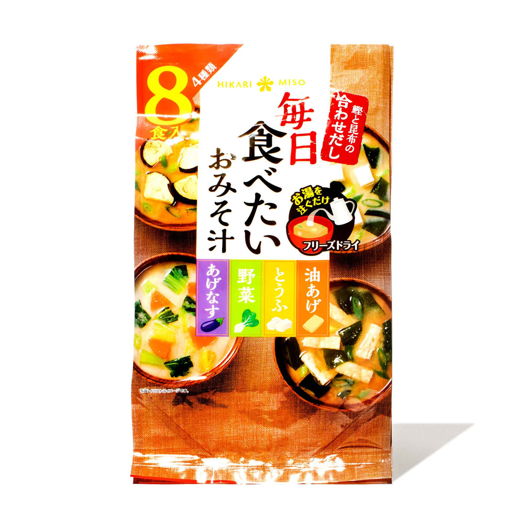 Individual serving of Hikari Miso Everyday Miso Soup (8 servings) in a bag on a white background.