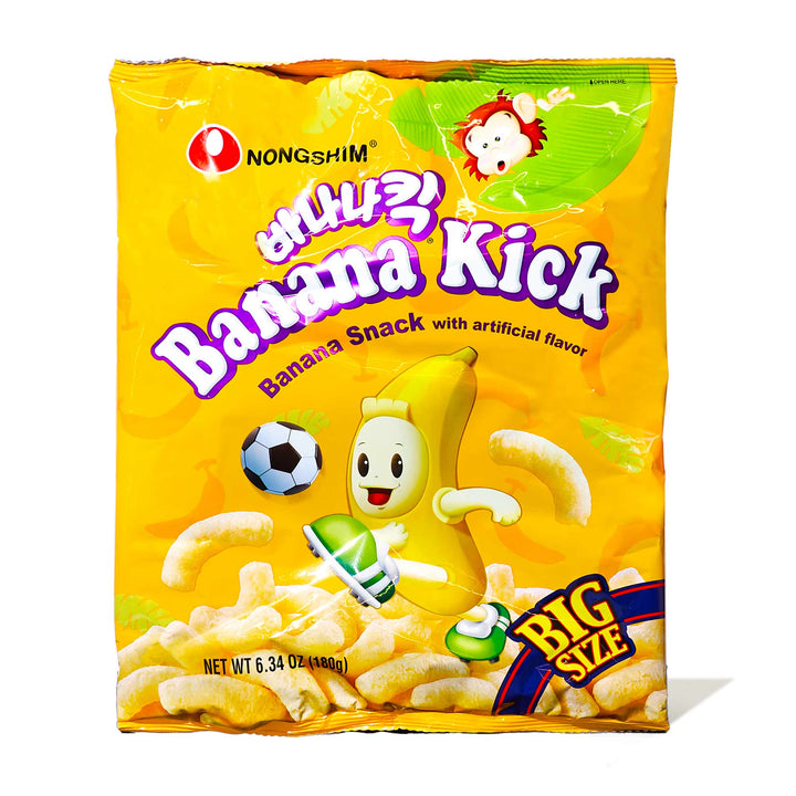 A bag of Nongshim Banana Kick (Party Size) on a white background.