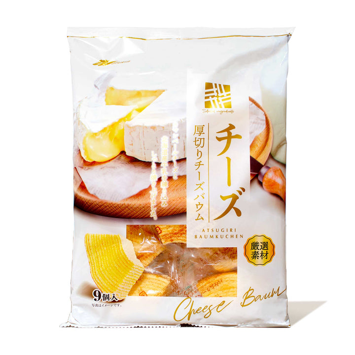 A bag of Marukin Baumkuchen Cake: Cheese (9 Pieces) on a white background.