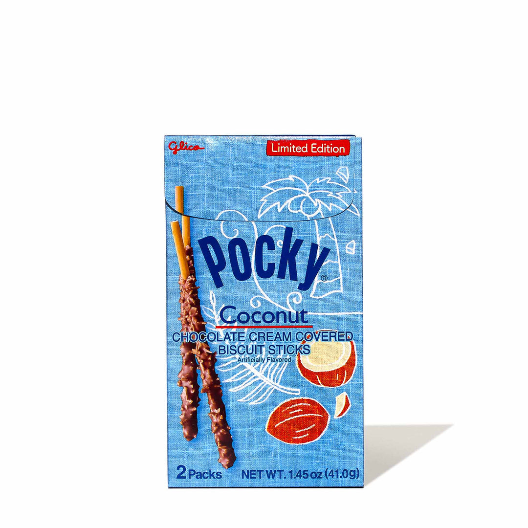 A package of Glico Pocky: Coconut sticks on a white background.
