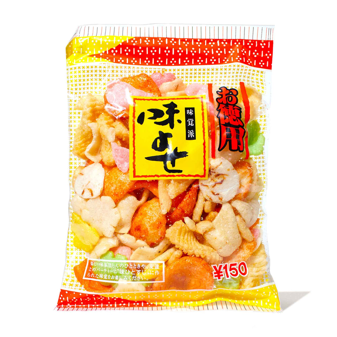 A bag of Wakabato Aji Yose Assorted Rice Crackers on a white background.