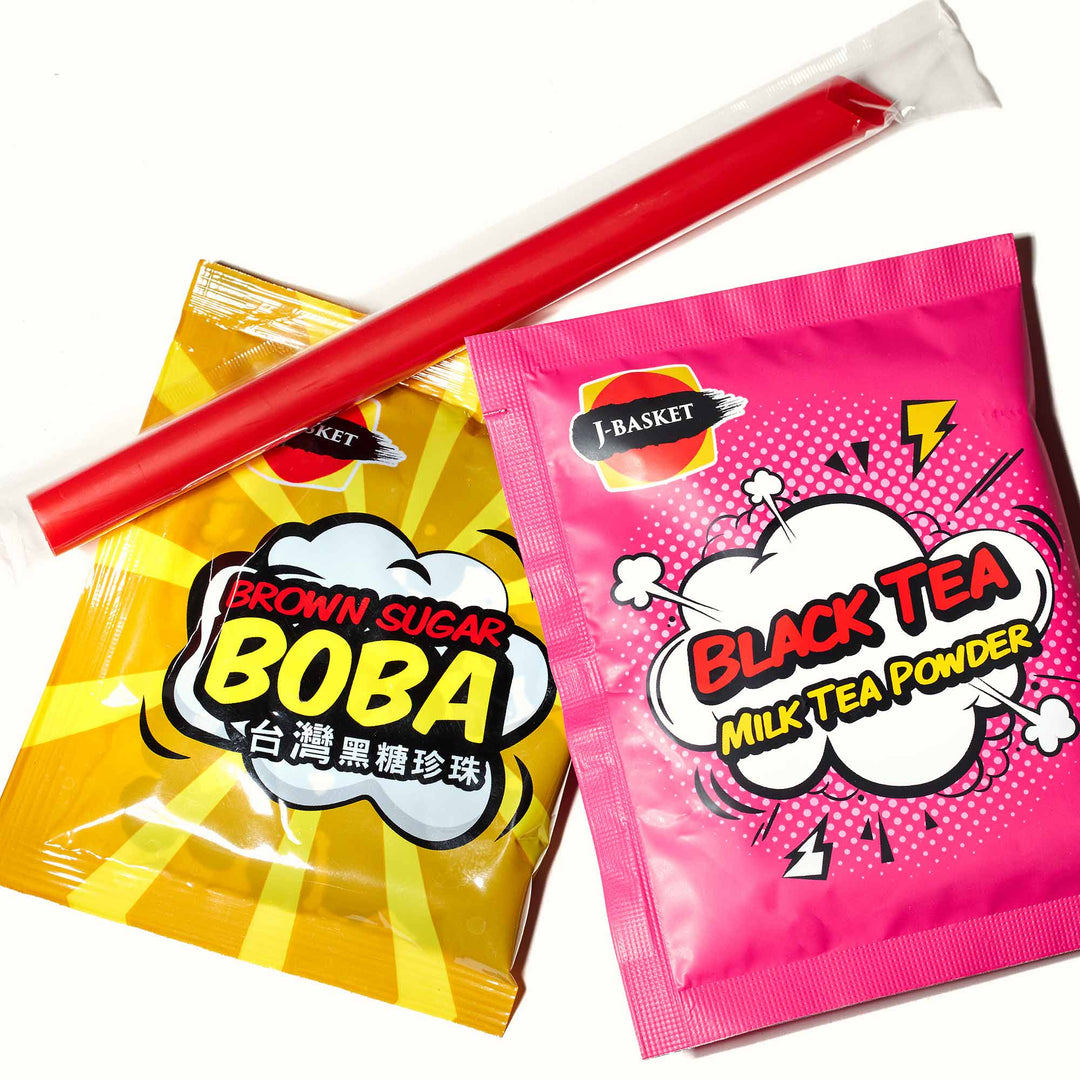 J-Basket Boba Bubble Tea Kit: Black Tea (3 cups) and J-Basket Boba Bubble Tea Kit: Black Tea (3 cups).