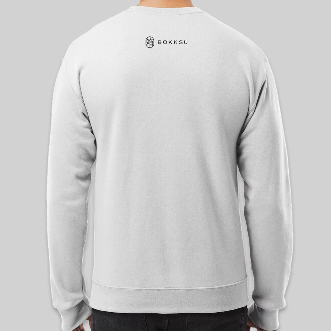 The back of a man wearing a Bokksu Crewneck Sweatshirt: Sakura 2023.