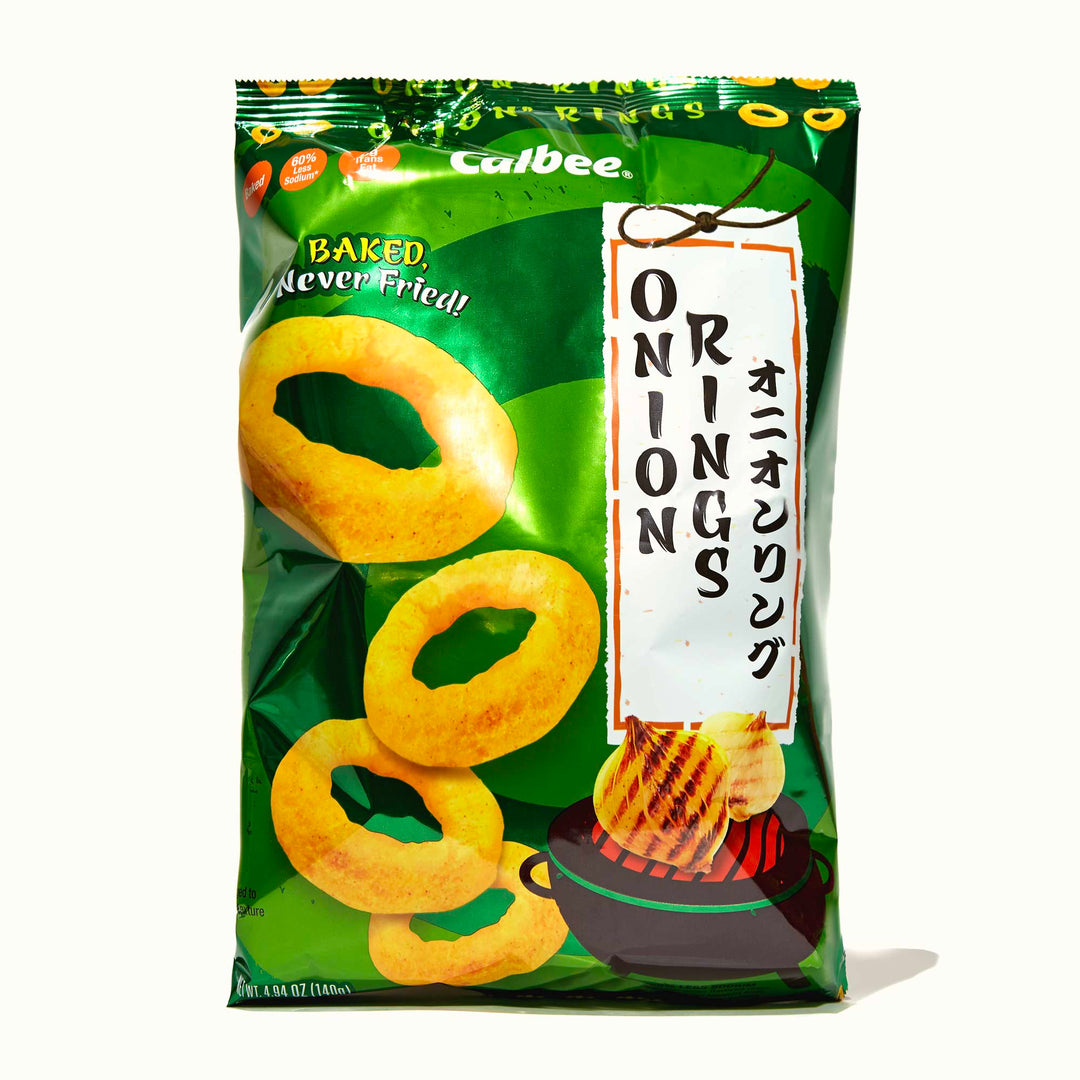 A bag of Calbee Onion Rings on a white background.