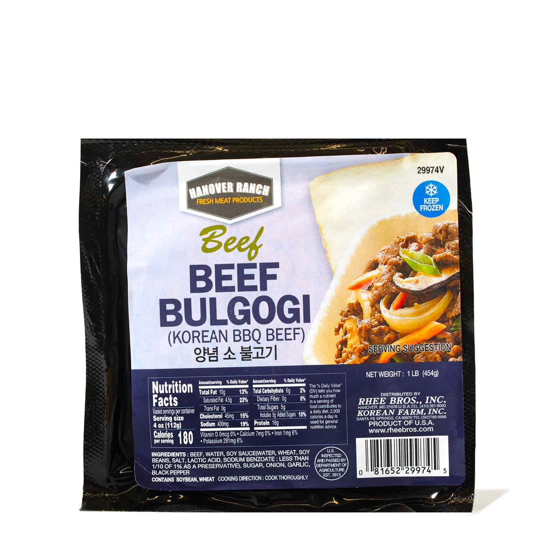 A package of Hanover Ranch BBQ Beef Bulgogi on a white background.