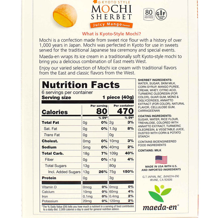 Maeda-en Mochi Ice Cream: Juicy Mango - nutrition facts.