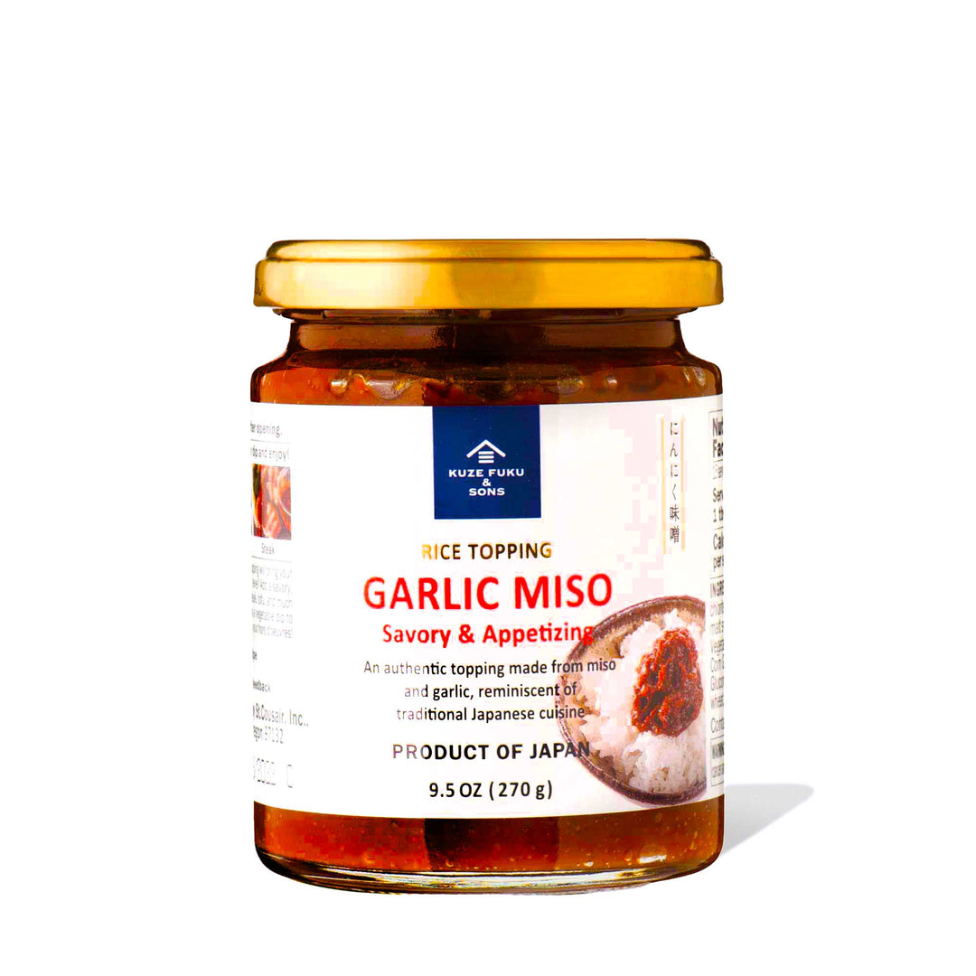 A jar of Kuze Fuku Garlic Miso on a white background.