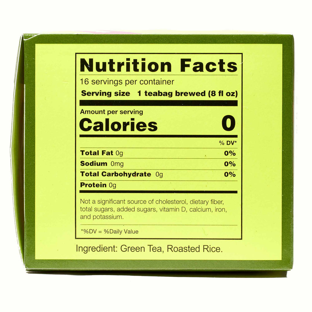 A box of Yamamotoyama Genmaicha Green Tea (16 bags) with nutrition facts on it.