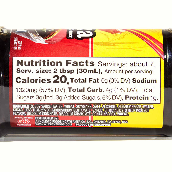 The nutrition facts label on a bottle of Ajinomoto Gyoza Dipping Sauce by Ajinomoto.