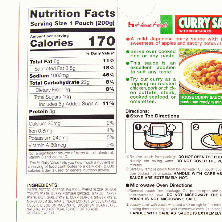 A nutrition label for House Curry Sauce with Vegetables: Medium.