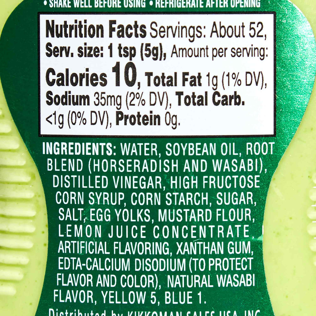 A close up of a label for Kikkoman Wasabi Sauce.