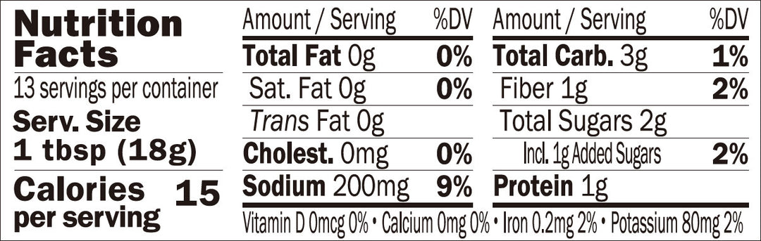 A nutrition label showing the nutritional facts of Kuze Fuku Enoki Mushrooms In Savory Umami Sauce by Kuze Fuku.