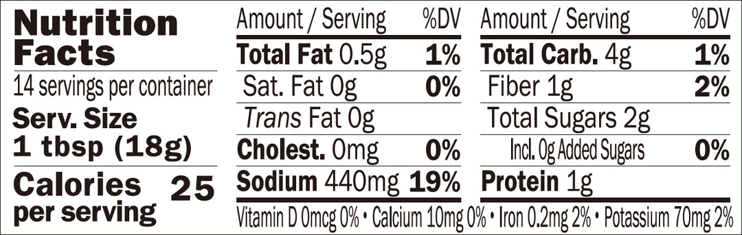 A nutrition label showing the nutrition facts of the Kuze Fuku Green Onion Miso Rice Topping by Kuze Fuku.