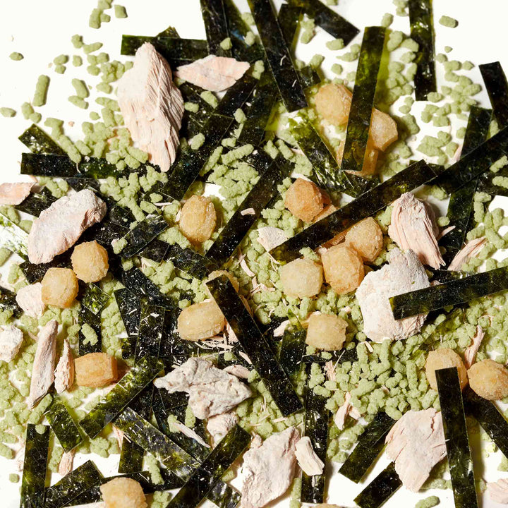 Nagatanien Japanese green tea with Nagatanien Ochazuke Rice Seasoning: Salmon (6 servings) and edamame.